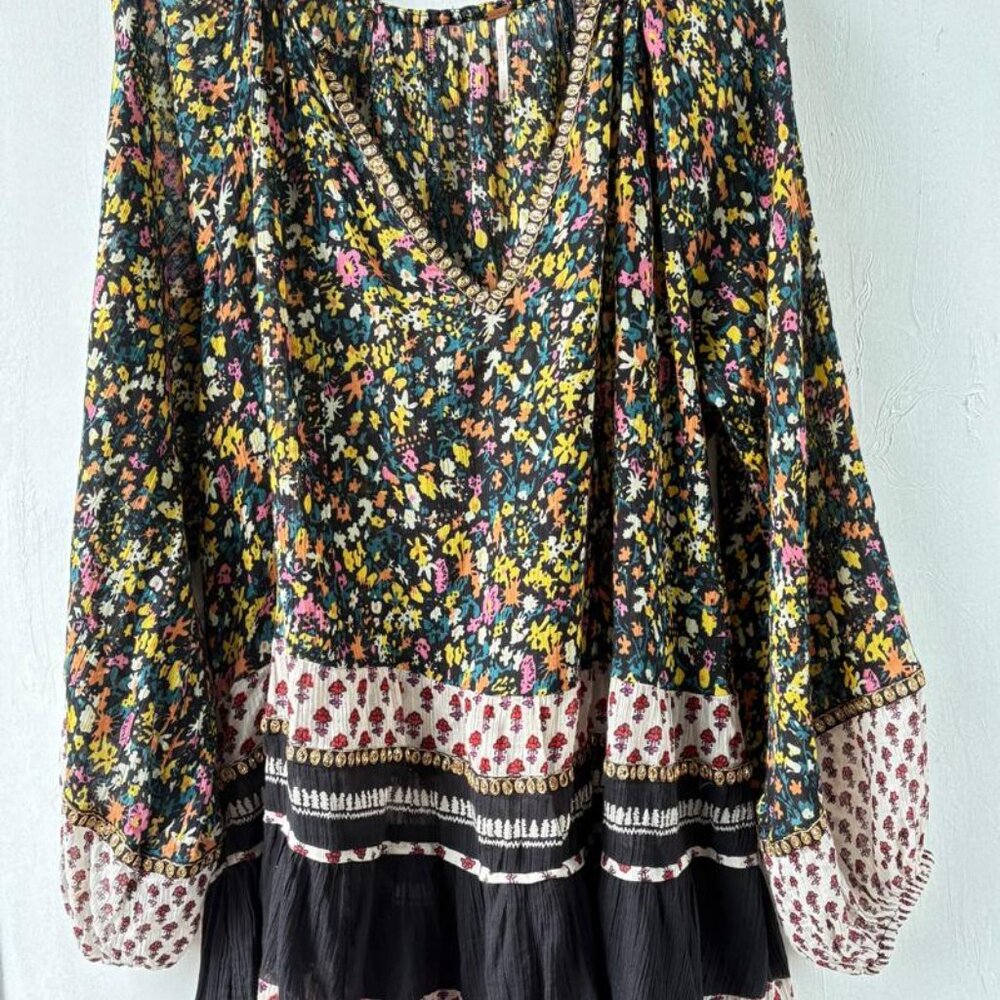 Free People Boho Print Tunic Mini Dress Long Sleeve Size S (170/92A)